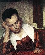 VERMEER VAN DELFT, Jan A Woman Asleep at Table (detail) atr oil painting reproduction